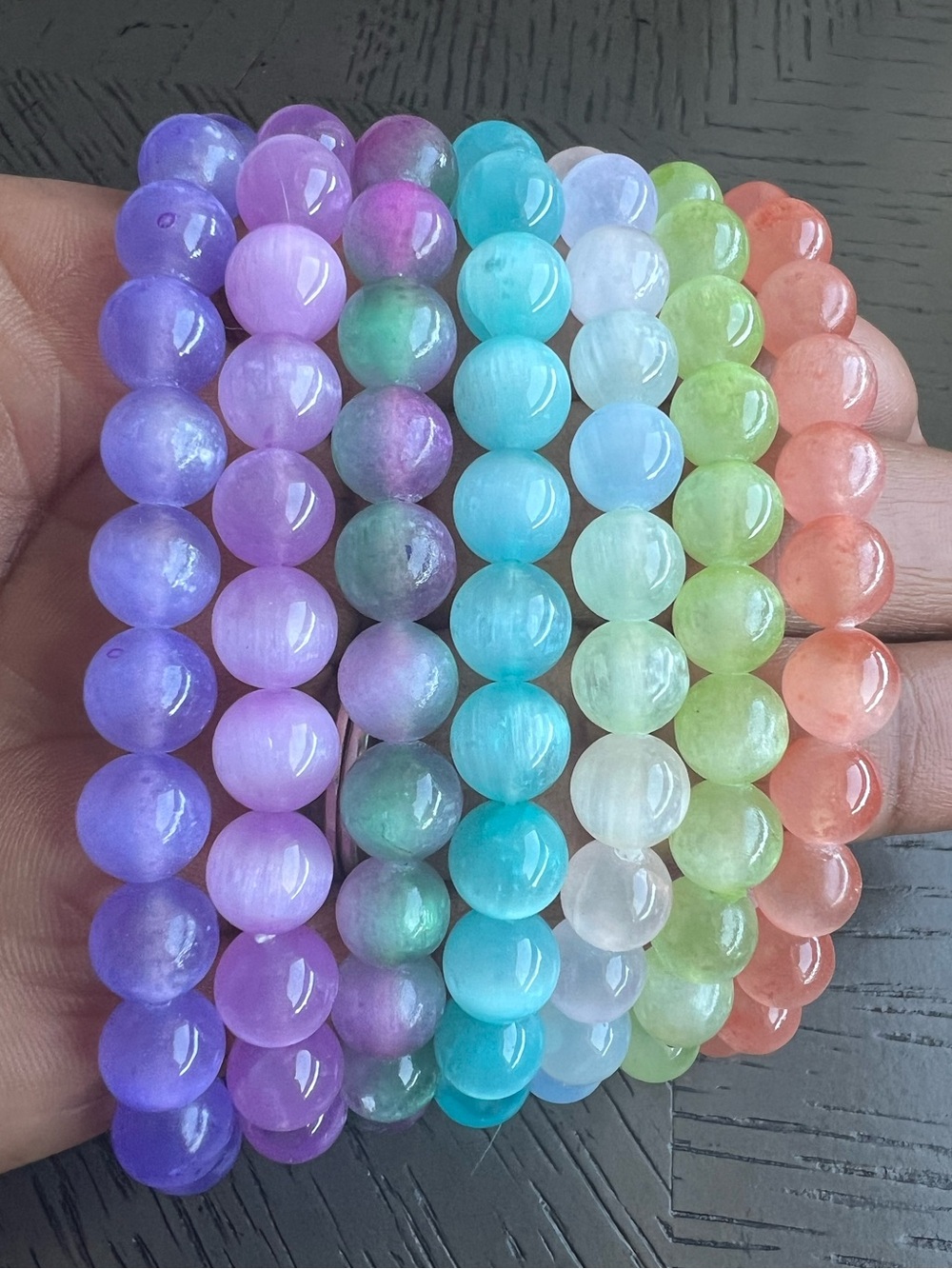 Colorful selenite bracelet 8mm SIZE 6.5’ ( ONE )